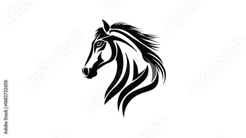 Elegant horse head with tribal style elements in black and white vector illustration art