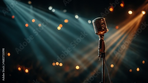 Stage microphone with dramatic lighting effect high resolution picture