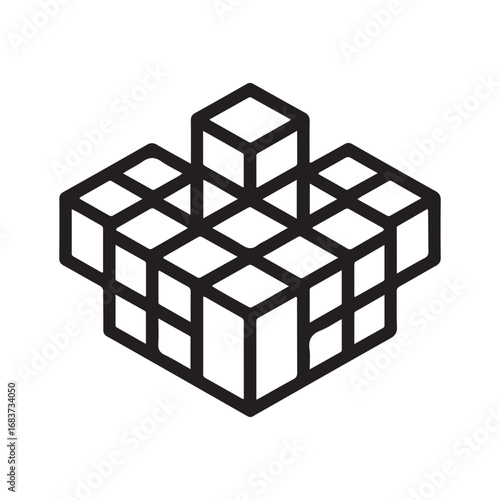 Blockchain technology modern icon. Vector block chain symbol or logo element in thin line style. Vector black silhouette. with white background