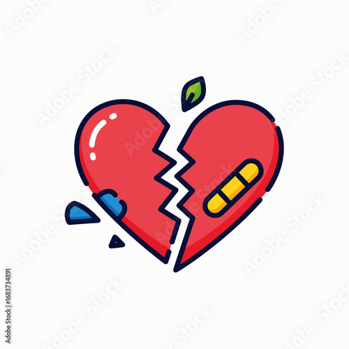 Symbolic Representation of a Broken Heart Healing with a Bandage and Tears