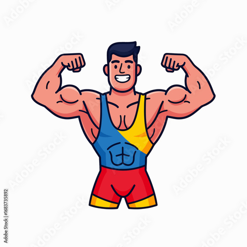 Strong Athletic Man Flexing Muscles Showing Power and Healthy Lifestyle
