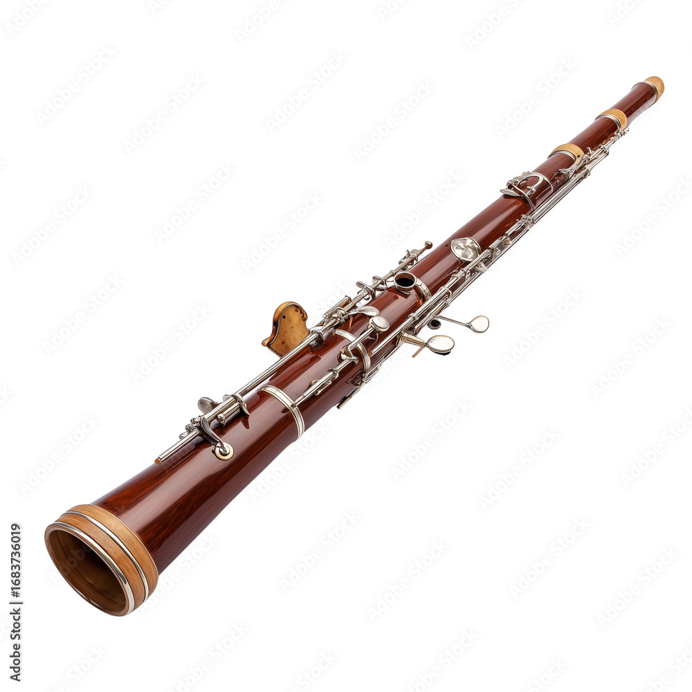 Naklejka premium Detailed close-up of a smooth brown wood bassoon woodwind instrument against a plain transparent background