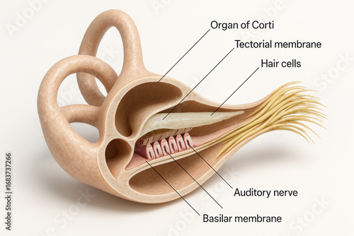 Human Cochlea Anatomy Illustration: Organ of Corti, Hair Cells, Auditory Nerve [Illustration]