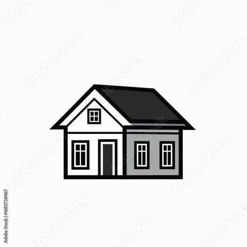 Simple House Illustration with Geometric Design Elements and Clear Outline