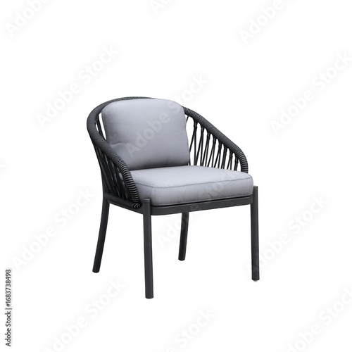 Modern outdoor chair with grey cushion isolated on transparent background