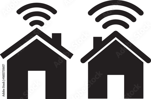 Two houses with wi fi signals silhouette isolated on white background