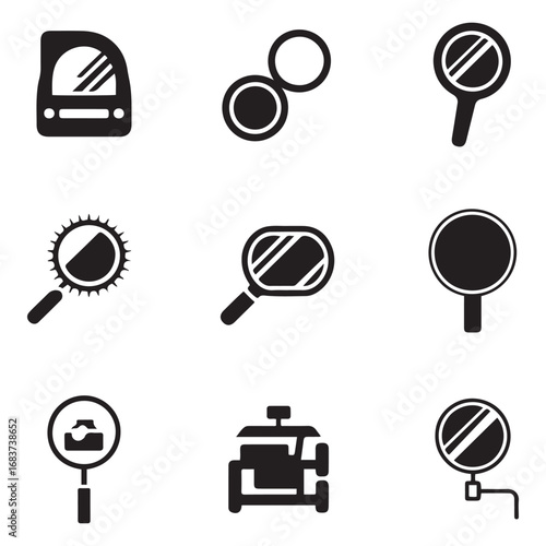 Set Auto mirror icon. Vector concept illustration for design. Vector black silhouette. with white background