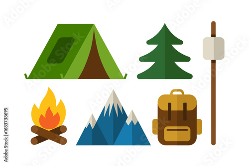 camping icons set