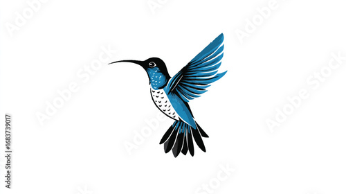 Elegant Turquoise Hummingbird in Flight with Detailed Feather Design on White Background Wildlife Illustration