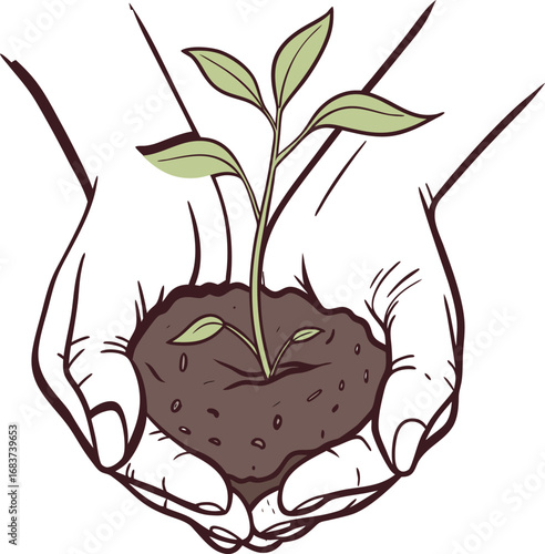Hands cradling a new plant seedling, symbolizing the concept of growth and new life