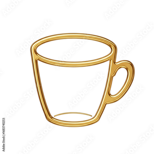 Golden outline coffee mug symbol with subtle shadow for beverage related designs