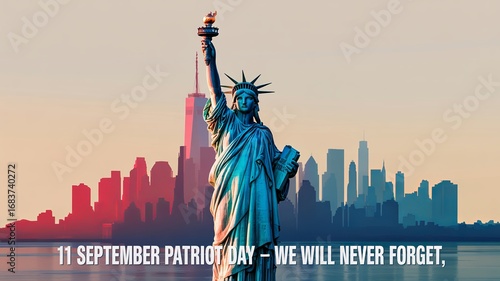 Statue of Liberty stands tall honoring September eleventh Patriot Day.