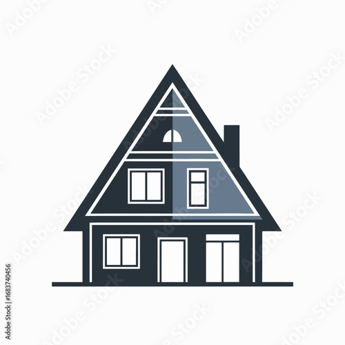 Modern House Design With Geometric Attic And Two Tone Facade