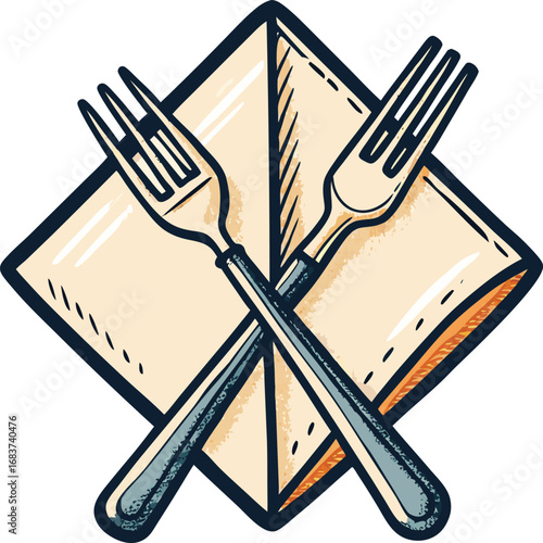 Two crossed forks resting on a folded napkin for a delicious meal presentation