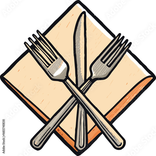 Elegant dining set with crossed silverware and napkin for a sophisticated meal experience
