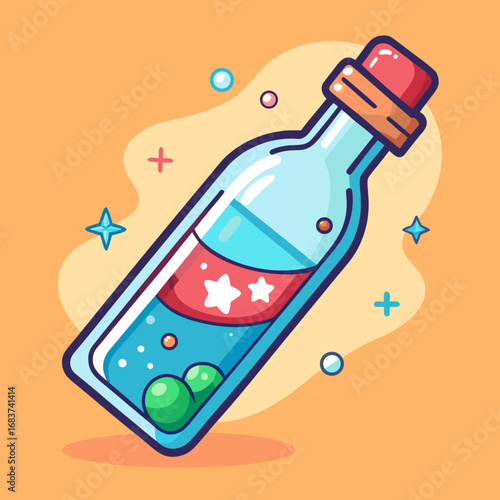 Discover the magical elixir of vibrant health, a captivating potion for wellness and vitality, infused with delightful green spheres and sparkling star elements