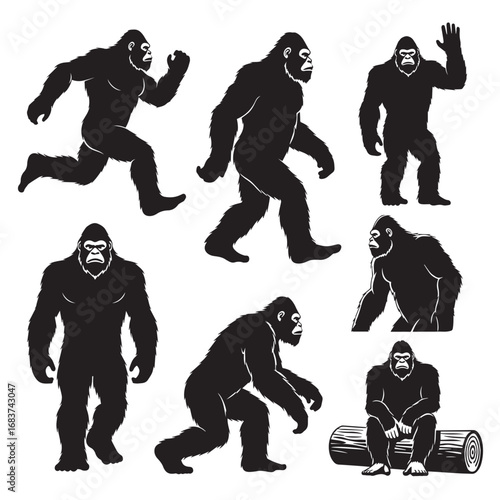 Collection of Bigfoot Silhouettes in Various Poses