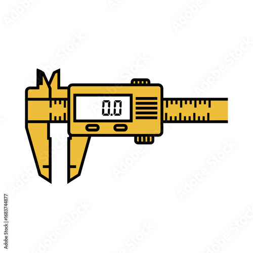 Yellow digital caliper icon on a transparent background in a modern design