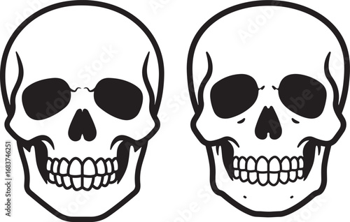 Two skull silhouettes facing forward isolated on white background