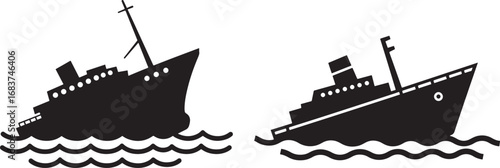 Two black ship silhouettes on white background isolated on white background