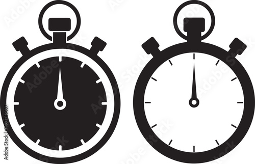 Two stopwatch silhouettes isolated on white background