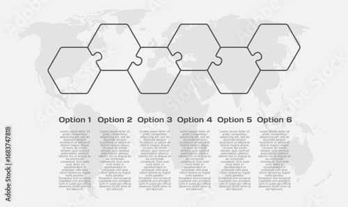 Six steps line infographic, puzzle diagram