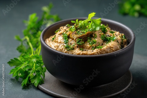 Wallpaper Mural Kashk-E Bademjan, Persian Eggplant Dip With Whey, in Black Bowl Torontodigital.ca