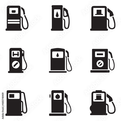 Set Gas station icon. Vector concept illustration for design. Vector black silhouette. with white background