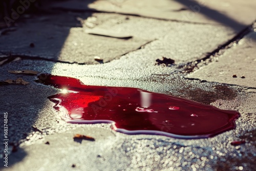 Spilled red wine puddle, puddle of spilled red wine on a white surface,