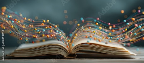 Open book with colorful threads and beads