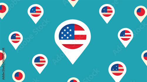 Pattern of location pins with american flags on a teal background Free Download Pattern of location pins with american flags on a teal background - GFXLoad