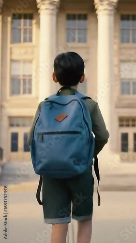 Student walking away from school building