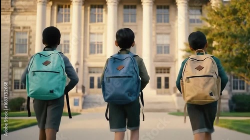 Students walking away from school building