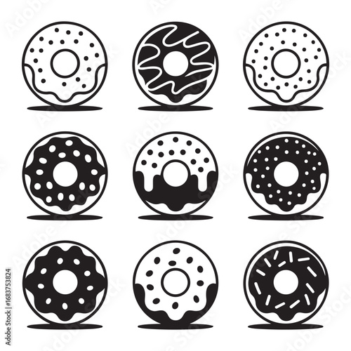 Set Donut icon. Vector concept illustration for design. Vector black silhouette. with white background