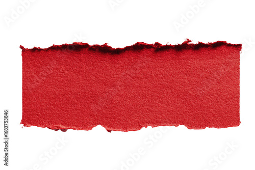 Red torn paper rectangle on black