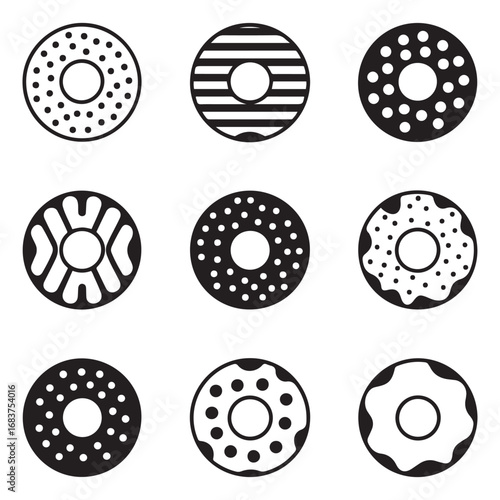 Set Donut icon. Vector concept illustration for design. Vector black silhouette. with white background