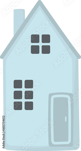 Illustration of light blue porcelain house isolated on white background. Ceramic home decor miniature 