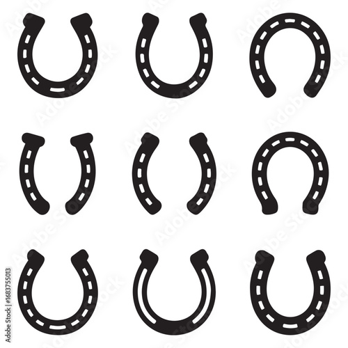 Set Horseshoe icon. Vector concept illustration for design. Vector black silhouette. with white background