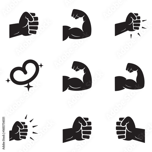 Set Strong icon. Vector concept illustration for design. Vector black silhouette. with white background
