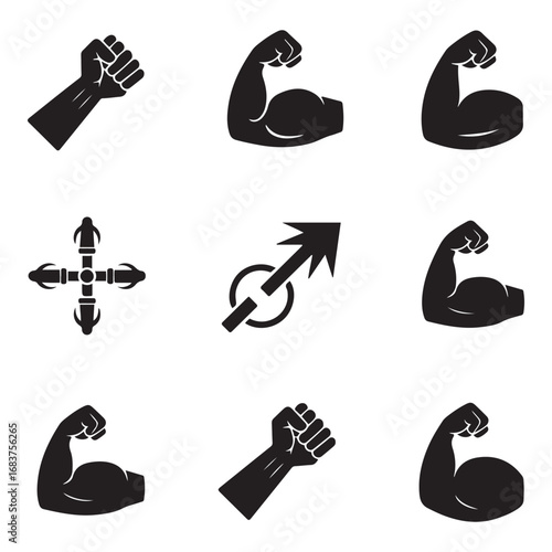 Set Strong icon. Vector concept illustration for design. Vector black silhouette. with white background