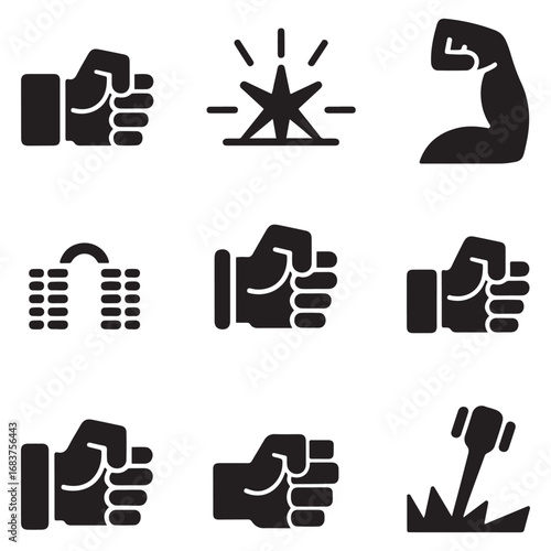 Set Strong icon. Vector concept illustration for design. Vector black silhouette. with white background