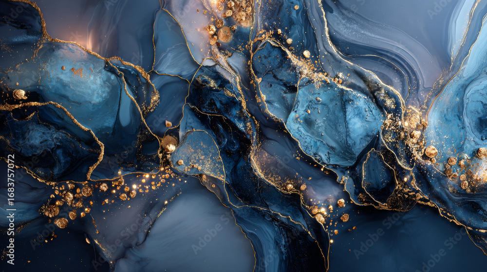 Fototapeta premium Beautiful abstract background. Dark blue mixed acrylic paints. Marble texture. Contemporary art.