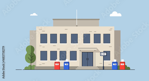 Illustration of government building symbolizing election and democracy