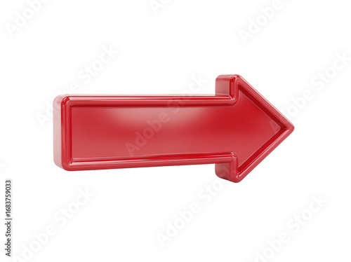 Glossy red arrow pointing to the right, isolated on transparent background