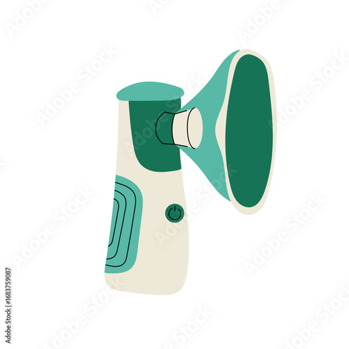 Portable nebulizer inhaler. Compact medical device for breathing treatment. Ideal for healthcare, asthma therapy and respiratory care concepts.