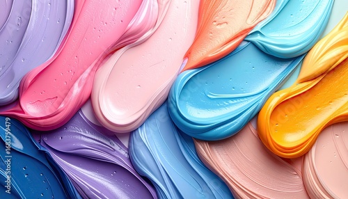 Vibrant, flowing paint swatches in various pastel hues