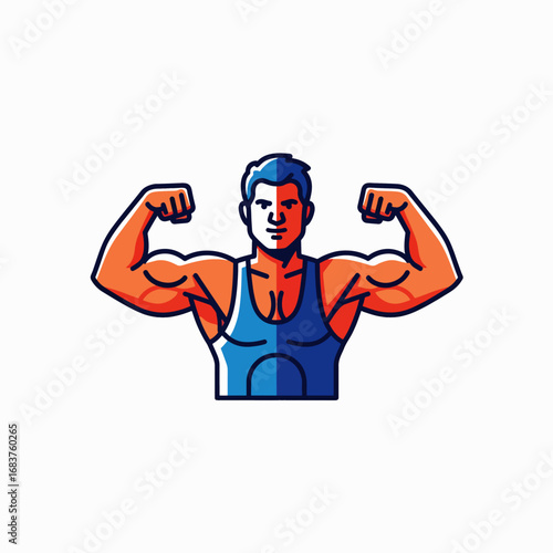 Strong Muscular Man Flexing Biceps Demonstrating Power and Athleticism