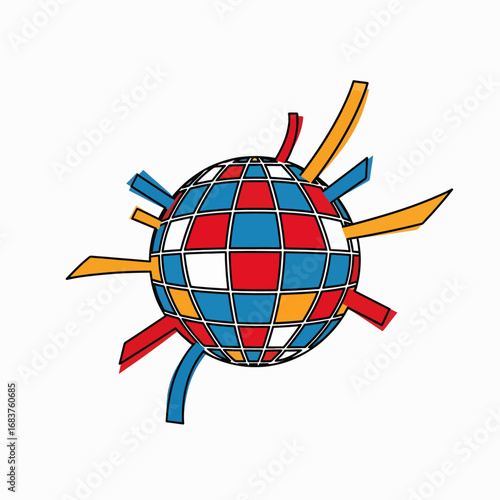 Abstract Globe with Colorful Lines Emerging from its Surface Representing Global Connection and Diversity