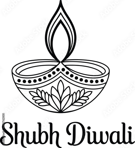 Elegant diya illustration with shubh diwali text for festive greetings