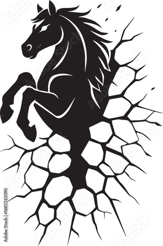 Black Silhouette of a Horse Breaking Through a Cracked Surface stallion mare